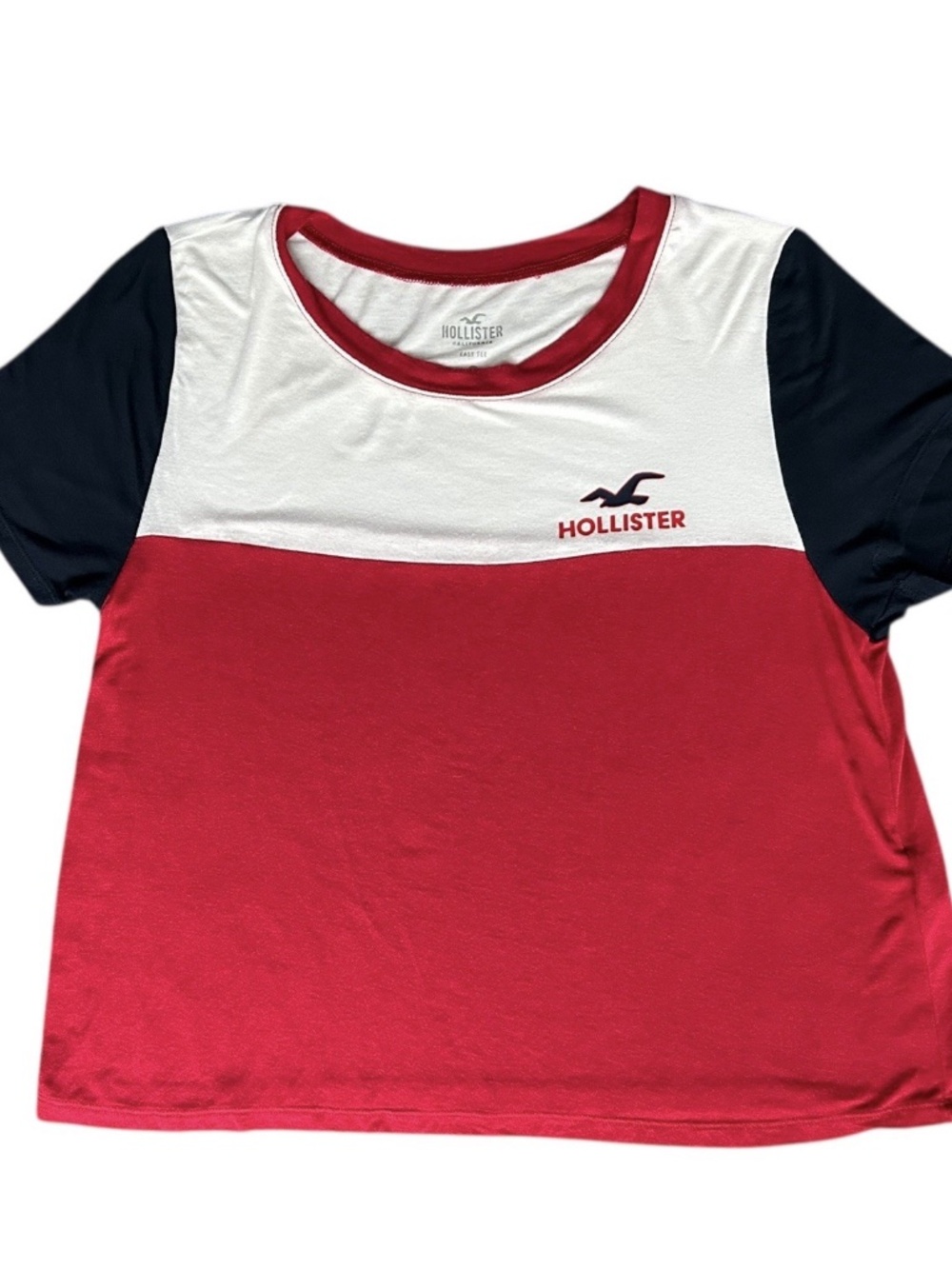 Retro Hollister Crop Easy Tee Shirt Red White Blue Logo Sz Small Y2K